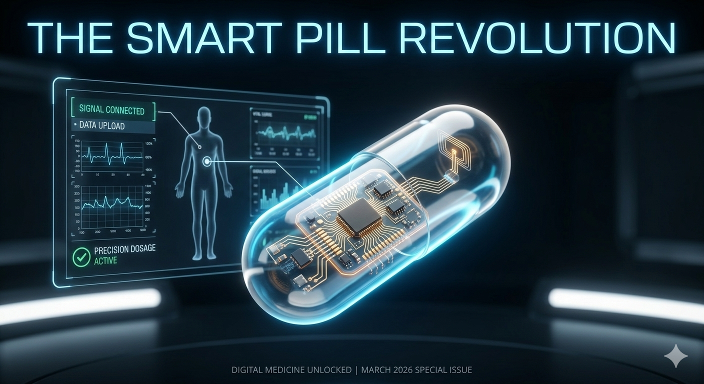 Futuristic smart pill with data display